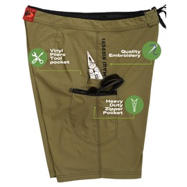 Maui Rippers Men’s Board Shorts - Octo Tako | Triple Stitch Quick Dry Men’s Swim Trunks, Trout Olive, 36