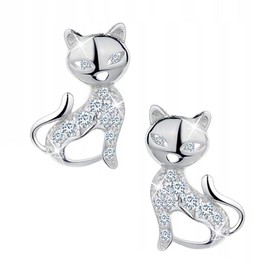 MENNICA BYDGOSKA Sterling Silver Earrings Cats for Women Stud Earrings Hypoallergenic Silver 925 Cubic Zirconia Elegant Gift, Silver