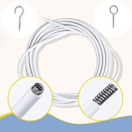 White Curtain Wire Plastic Coated Window Picture Hanging Wire with 8 Pairs of Screw Eyes and Hook 4 Meters