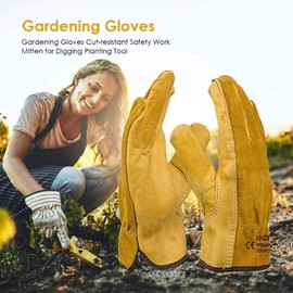 Xndryan Gardening Gloves for Women and Men, 2 Pairs Breathable Flexible Heavy Duty Gardening Gloves Thorn Proof Safety Leather Work Gloves for Garden, Yard, Mechanic, Welding (Medium)