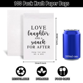 JarThenaAMCS 100Pcs Wedding Favor Candy Buffet Bags Love Laughter And A Snack for After Bag White Cookie Treat Bags for Party Favor Supplies, 5.1 x 7.1 Inch