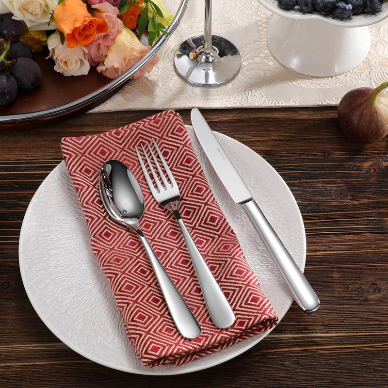 KEAWELL Premium 45-Piece Louise Silverware Set, 18/10 Stainless Steel, Service