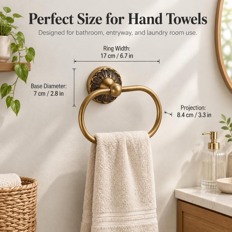 Antique Brass Towel Ring Wall Mounted 180° Rotatable 8.6 Inch