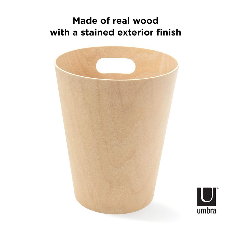 Umbra Woodrow 2 Gallon Modern Wooden Trash Can, Wastebasket, Garbage