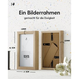 Heimlich® 1 x Picture Frame, 10 x 15 cm, Oak Frame, 1 Pack, Document Frame, Small Collage, Wooden Picture Frame, Poster, Real Wood Picture Frame, Photo Frame for Hanging