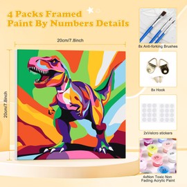 RICUVED 4 Pieces Paint by Numbers Adults Children, Painting by Numbers Animals DIY Hand Painted Oil Painting Kit Paint by Numbers Adult with Frame 3 - Brushes and Acrylic Paint Kit 20 x 20 cm