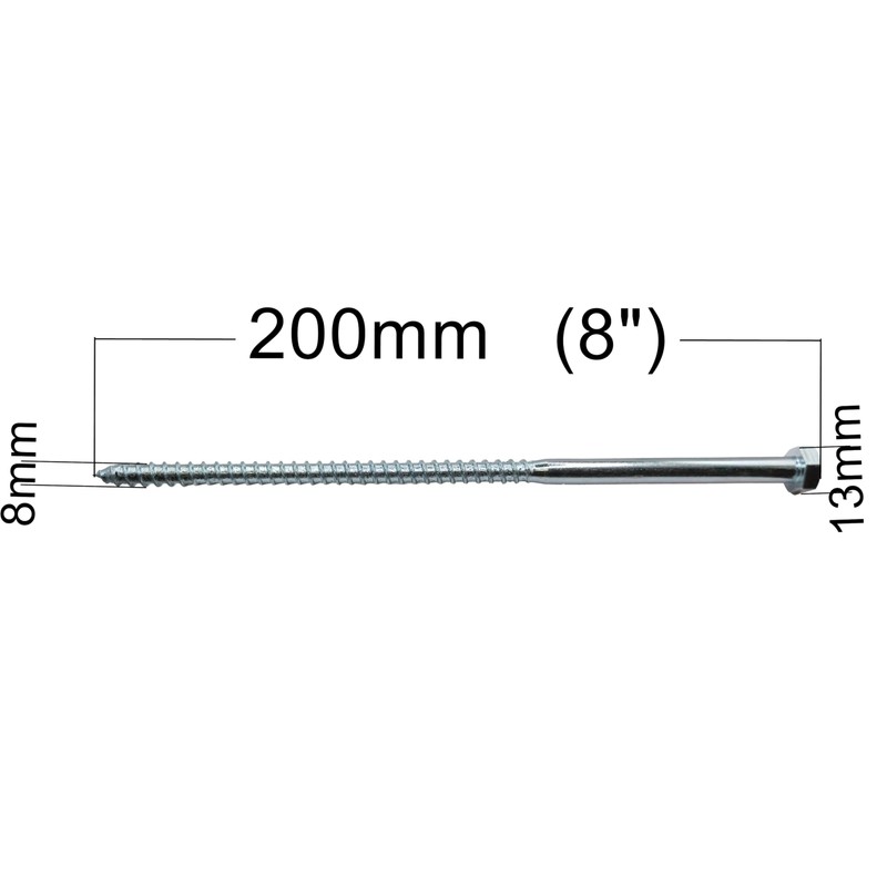 LLB 200mm M8 For Coach Screws Wood Hex Head Width