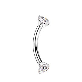 Pierced Owl 16GA G23 Implant Grade Titanium Internally Threaded Prong Set CZ Crystal Ends Cartilage Helix Daith Rook Eyebrow Curved Barbell (Silver Tone/Clear)
