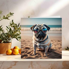 Pug in Sunglasses Greeting Card Pug Dog 145mm x 145mm