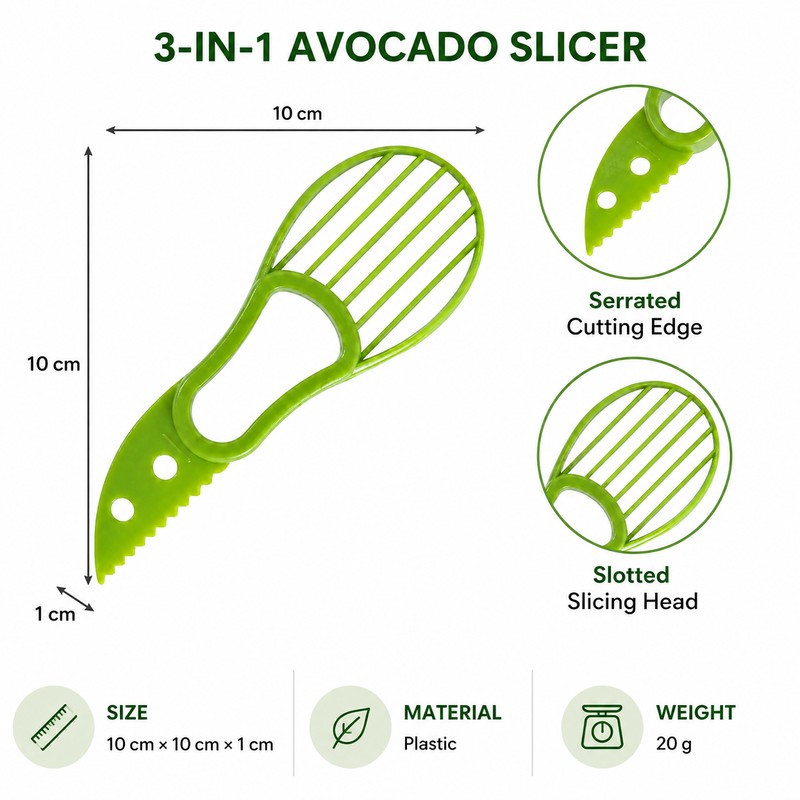 3-in-1 Avocado Slicer for Kitchen Prep – Plastic Cutter, Pitter