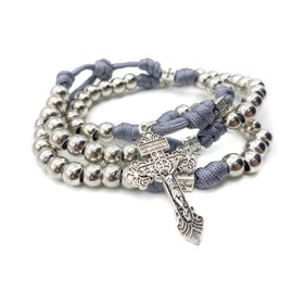 Nazareth Store Paracord Rosary Necklace Stainless Steel Silver Beads Durable Strong & Heavy Rugged Cord Catholic Rosary with Pardon Cross