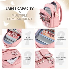 Girls Backpack,3pcs Backpacks with Lunch Box Pencil Case Set 15.6 Inch Laptop School Bag Kids Kindergarten Elementary College Bags Large Bookbag for Teen Women Students Casual Travel Daypacks Pink