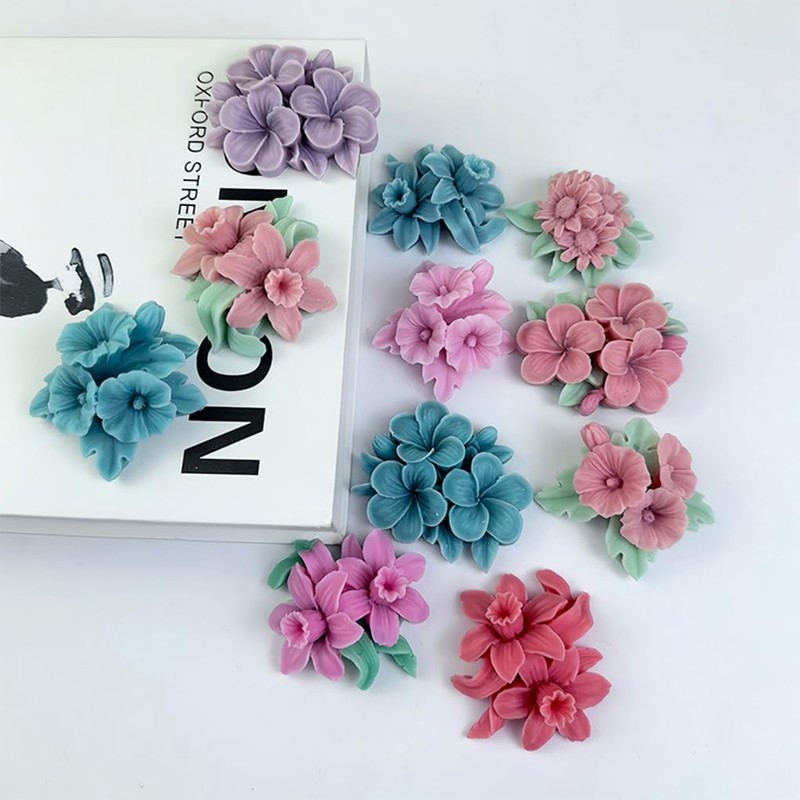 FineInno 4Pcs Flower Silicone Candle Molds for Candle Making 3D