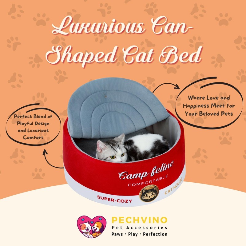PECHVINO Can-Shaped Cat Bed – Ramen Bowl Cat Bed with