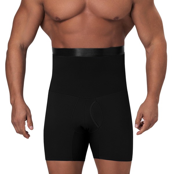 FlyJumper Mens Tummy Control Shorts High Waist Slimming Shapewear Black