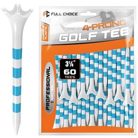 Full Choice 60 Pack Plastic Golf Tees 3-1/4" - Low Resistance Design to Reduce Friction & Boost Distance, White with Blue Stripes