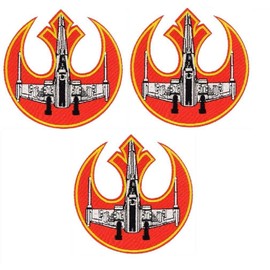 S Wars Rebel Alliance Symbol and X-Wing 4" Wide Embroidered Iron On Patch Set of 3