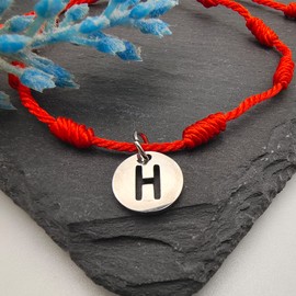 cotigo Bracelet 7 Red Knot with Initial Letters A Z Stainless Steel Lucky Charm and Protection Bracelet for Couples and Friendship Adjustable Jewellery, Stainless Steel