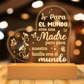 Yopyame Spanish Birthday Mom Gift - Regalos para Mamá Engraved Acrylic Heart Night Light in Spanish with Base Gifts for Mamá from Daughter Son Unique Desk Decoration for Mother’s Day Birthday Gifts