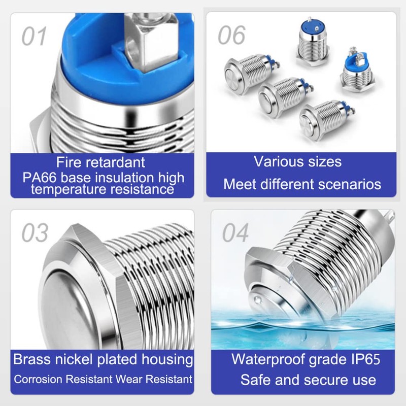 Made 2pcs 22mm 2A/12V/24V/125V/250V Momentary Pushbutton Screw Terminals Stainless Steel