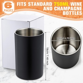 Potchen 6 Pack Wine Chiller Bucket Wine Bottles Cooler Bulk, Stainless Steel Double Wall Insulated Champagne Ice Bucket for Parties,Fits for 750 ml Bottles(Black)
