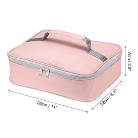 PATIKIL 11"x8.7"x2.8" Insulated Lunch Bag, Waterproof Lunch Box with Handle Lunch Tote Bag Portable Food Storage for Office Work Outdoor Picnic, Pink Grey
