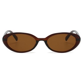 LJCZKA Retro Oval Sunglasses Women's 90s Vintage Cat Eye Sunglasses Fashion Small Slim Glasses with UV400 Protection, brown
