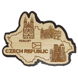 Printtoo Souvenir Czech Republic Map Gift Wooden Engraved Fridge Magnet