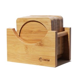 TAKEMI TM-CT6 Coasters with Storage Case, Natural Material, Set of 6, Stylish Cup Padding