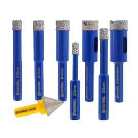 HIGHDRIL Diamond Hole Saw Kit - (6/8/10/12/14/16/18mm+20mm Hex Chamfer) Diamond Core Drill Bit Set for Porcelain Ceramic Granite Marble Hard Materials