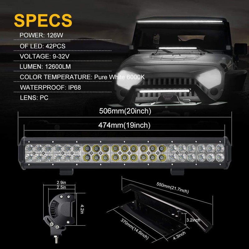 NORTHYUN 20Inch LED Light Bar with Front License Plate Frame
