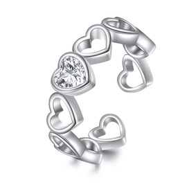 VONALA Love Heart Moissanite 925 Sterling Silver Ring Adjustable Open Ring Jewelry Gift for Women Birthday Christmas Anniversary