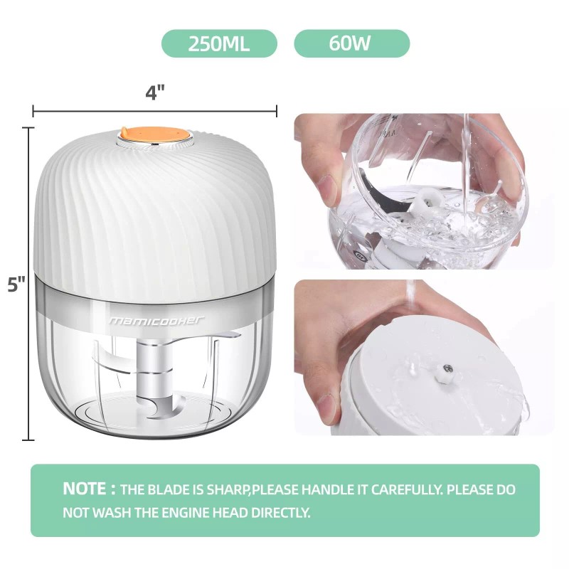 MAMICOOKER Electric Garlic Chopper, Mini Portable Veggie Chopper, 250ML Garlic