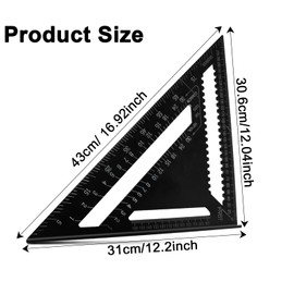 12Inch/300mm Aluminum Alloy Triangle Ruler, Square Carpentry Squares Engineers Square Roofing Square Black Rafter Square Framing Square Builders Square for Woodworking