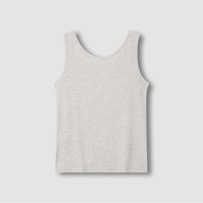 JAJU [JAJU] Women's Modal Ribbed Sleeveless Lounge T-shirt_Melange Oatmeal