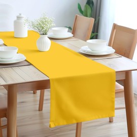 Encasa Camino de mesa de 13 x 104 pulgadas de largo, tela de lona de algodón, color amarillo liso, lavable a máquina y duradero