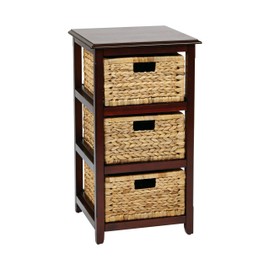 OSP Home Furnishings Seabrook 3-Tier Storage Unit with Natural Baskets, Espresso