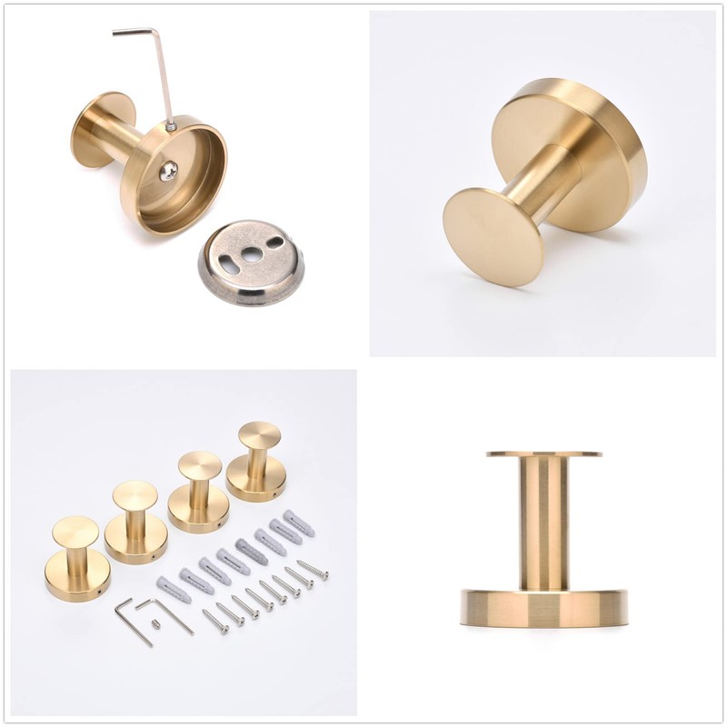 Beelee Brushed Gold Wall Hooks, 4-Pack Bathroom Towel Hooks, Robe
