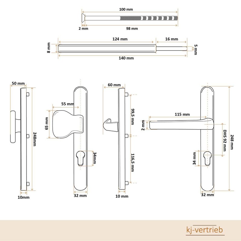 Premium Handle Set DHS 92 mm - Plate Width 32