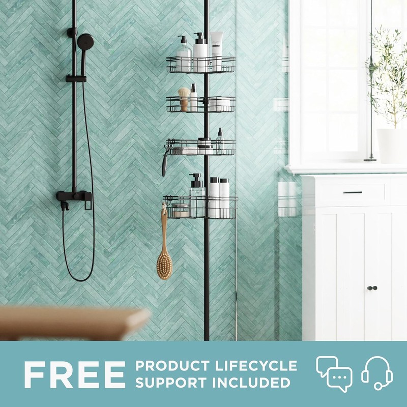 Zenna Home Tension Pole Shower Caddy Corner Organizer, Adjustable Standing