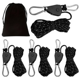 4Stk 4mm Reflektierend Abspannseile Seil mit Seilspanner, 4m Verstellbarer Seil Ratsche mit Haken Zeltschnur Grow Lampe Aufhänger Reflektierende Abspannseile für Sonnensegel Camping Schnur Wäscheleine