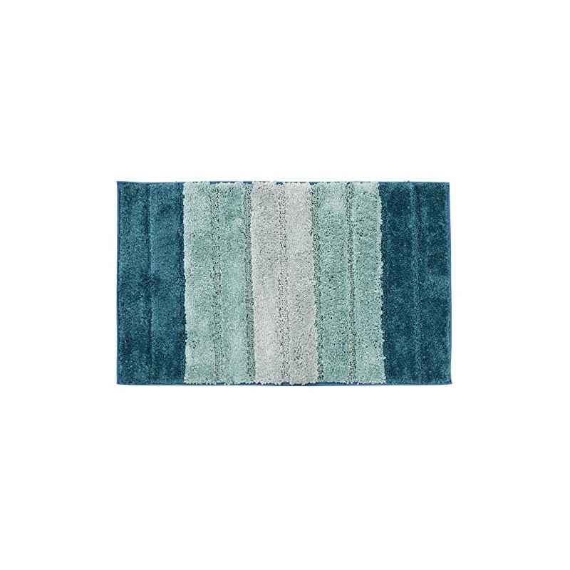 Blue Microfibre Soft Tufted Shades Design Bath Mat Rug Non-Slip
