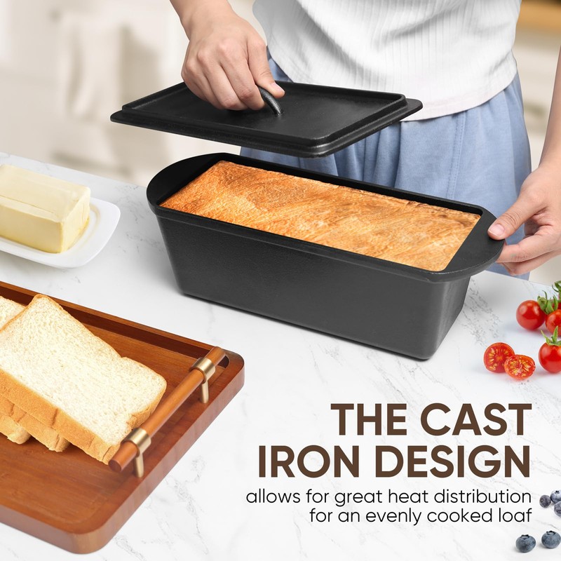2 Pack Cast Iron Bread Pan with Lid 13x5 Inch,