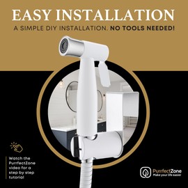Purrfectzone Bidet Sprayer for Toilet, Bidet Sprayer for Feminine Wash, Premium Stainless Steel Jet Spray for Toilet, Wall-Mounted or Toilet Tank Mounted - White/Chrome