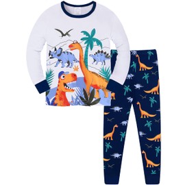 TCWWBB Boys Pyjamas Toddler Dinosaur Moster Truck Pjs Set Kids Sleepwear Cotton Long Sleeve Nightwear 2 Piece Outfit Clothes Set Age 2-8 Years Old