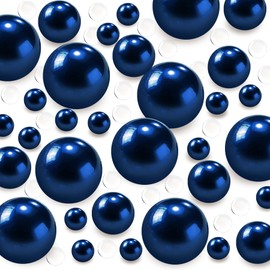 180 PCS Floating Navy Blue Beads for Centerpieces Vases, No Hole Polished Pearl Makeup Beads Mixed 8/14/20mm Sizes, 800 PCS Water Beads for Vase Fillers Party Wedding Decor