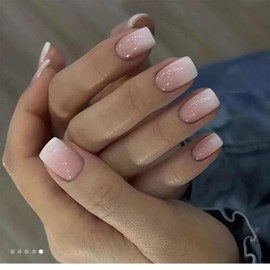 False Nails Medium stick on nails for women impress nail spress on Square French Manicure Fake Tips Press On Full Cover Nails