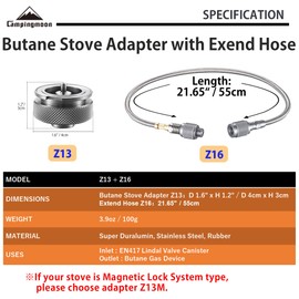 CAMPINGMOON Camping Gas Stove Adapter Convert EN417 Lindal Valve to Butane Gas Stove with Extend Hose Z13/Z16