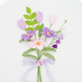 Handmade Crochet Flowers, Crochet Tulip Flowers with Leave and Long Stem, Assorted Colors (Pink Purple Tulip Bouquet, 1)