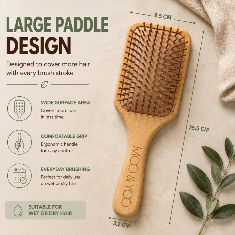 Moo & Yoo Bamboo Paddle Hair Brush | Gentle Detangling